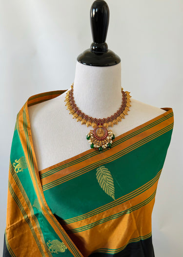 Kanchipuram silk saree | Black | Handwoven | Ships from California
